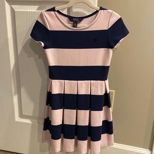 Girls 6X Polo Ralph Lauren pink and blue striped dress